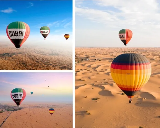 Balloon flight over desert dunes
